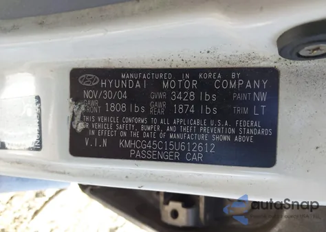 2005 Hyundai Accent Gls z USA, uszkodzony, nr VIN KMHCG45C15U612612